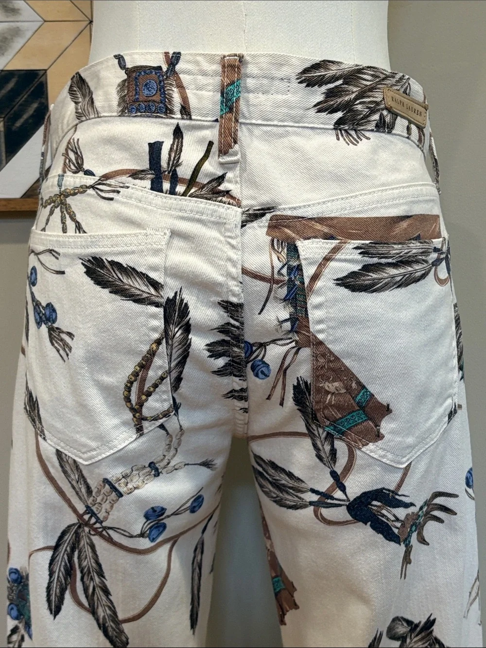 Vintage Ralph Lauren Sport White Denim Southwestern Print Jeans size 28